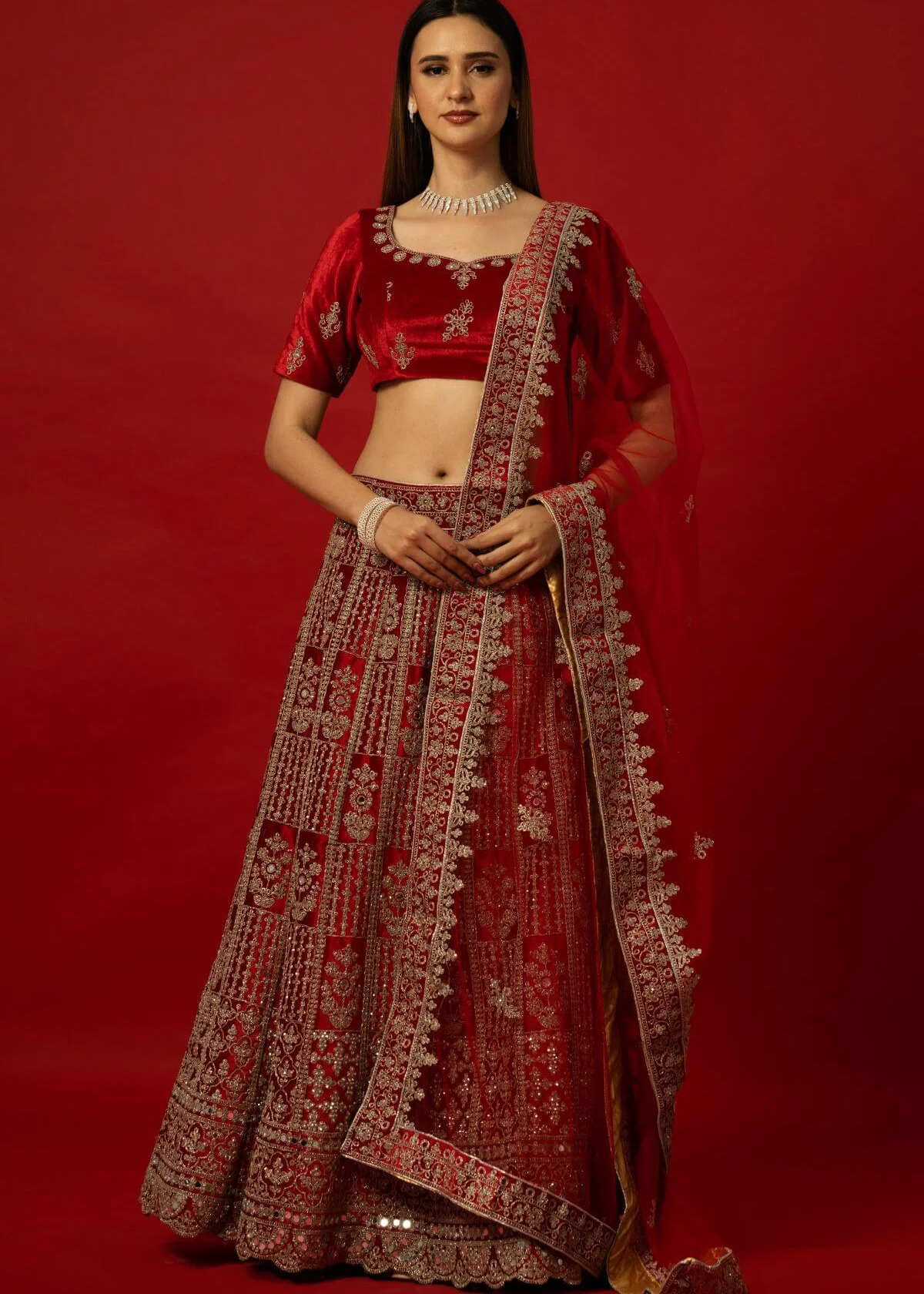 Bridal Lehenga / Wedding Outfit | Red, Maroon, Pink & Gold