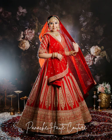 Bridal Lehenga / Wedding Outfit | Red, Maroon, Pink & Gold